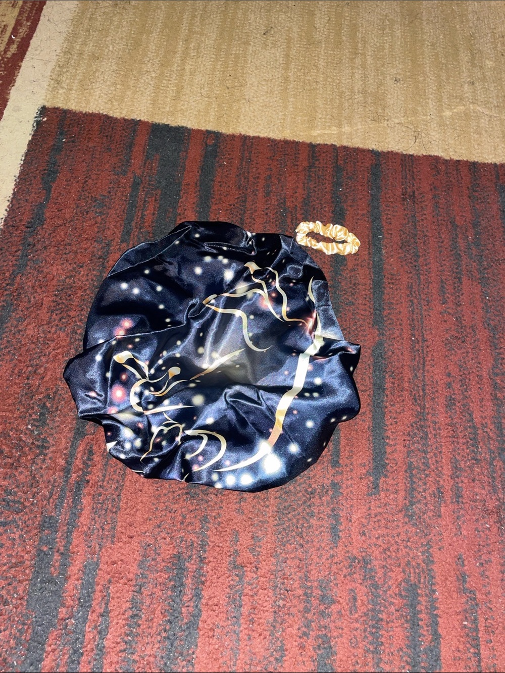 Satin Sleep Bonnet with Gold Accent - Black